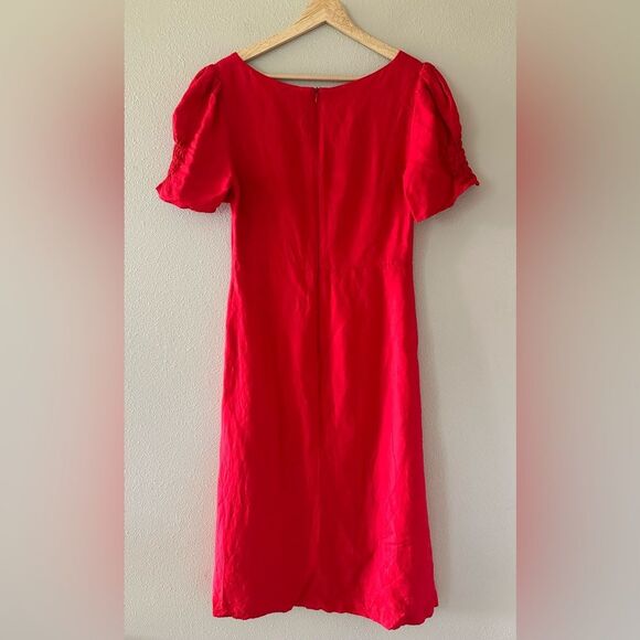 En Saison Classic Red Short Sleeve Midi Dress Linen Blend Semi Formal Sheath S - Picture 5 of 9
